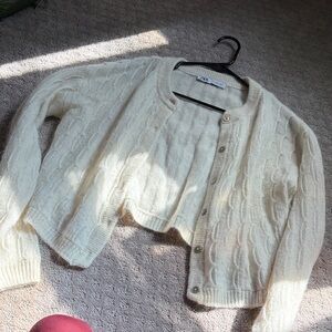 Zara Ivory Cable Knit Cardigan